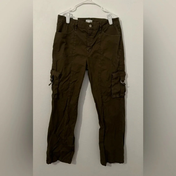 GOOD AMERICAN Cargo Pants Green Military Y2K High Rise Straight Leg Size 10 - Picture 1 of 13